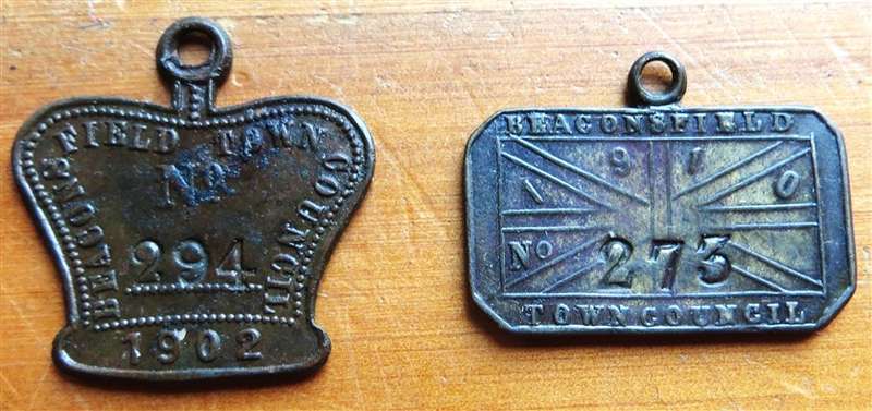 1902 & 1920 Numbered Beaconfield Town Council Badges / Medallions
