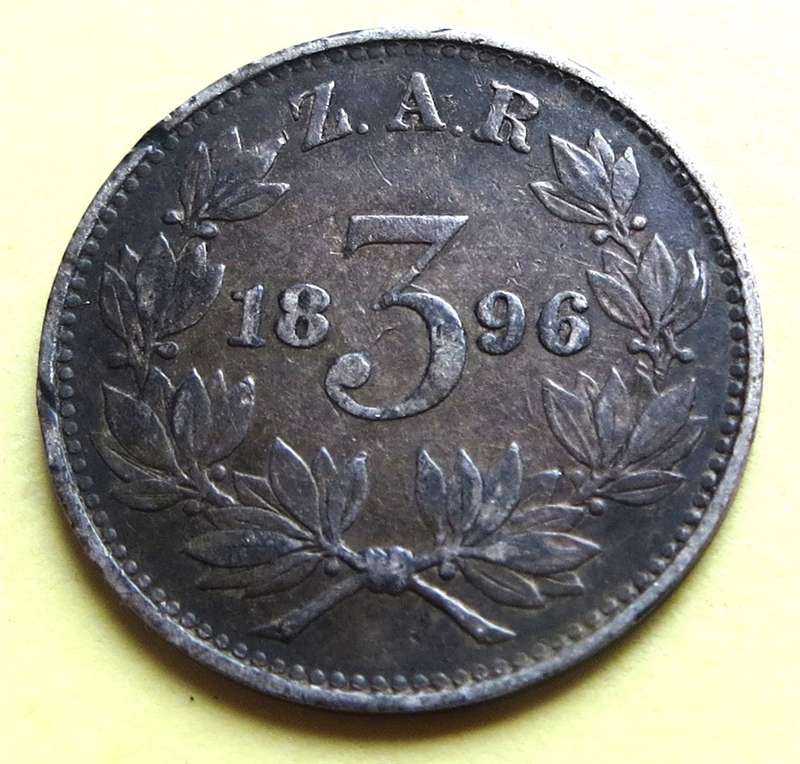 ZAR 1896 3d Threepence SILVER 0.925