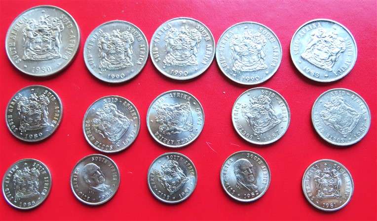 15 x RSA 50c/20c/10c/5c Coins with Luster - 1 Bid for All