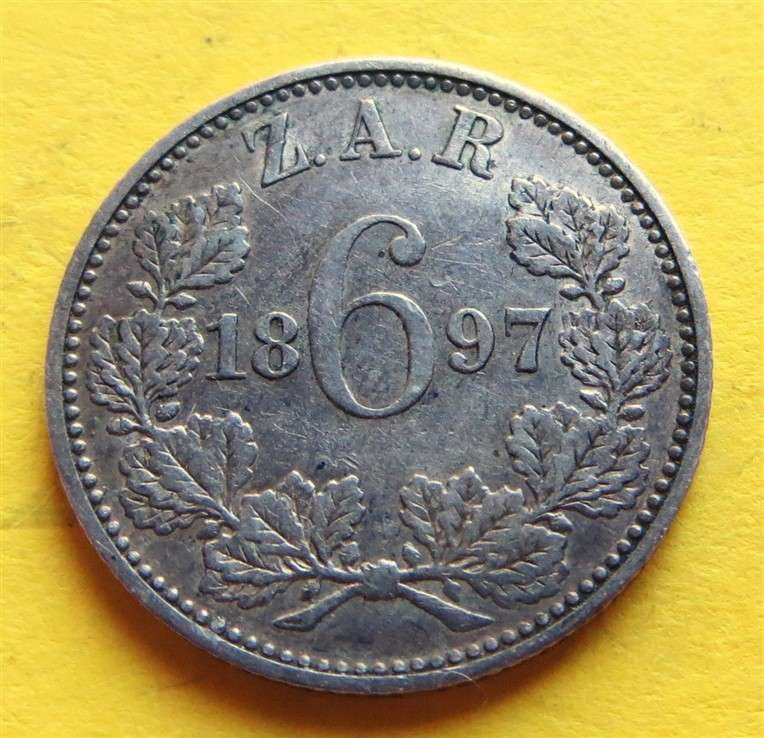 1897 ZAR 0.925 Silver 6d Six Pence Coin
