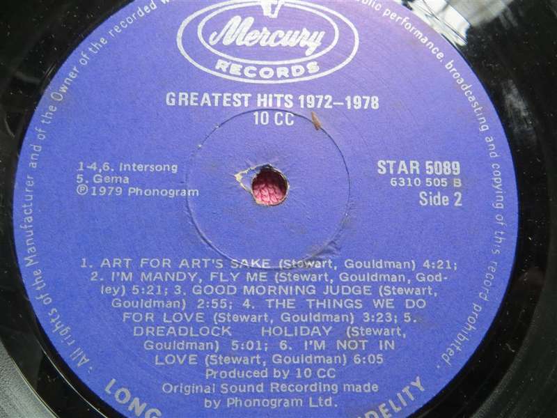 10cc - Greatest Hits  Dreadlock Holiday - Vintage Vinyl LP - VG