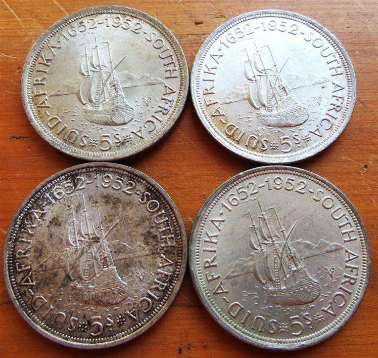 5 x 1952 SA 5 Shillings Crown Silver Coins - Bid per Coin