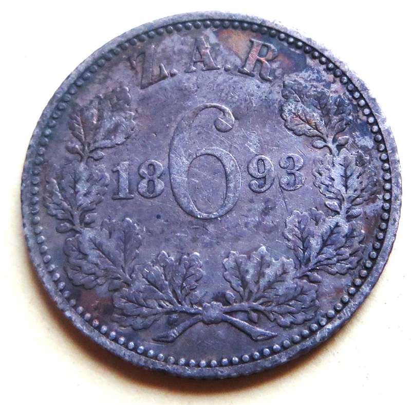 ZAR 1893 6d Sixpence SILVER 0.925