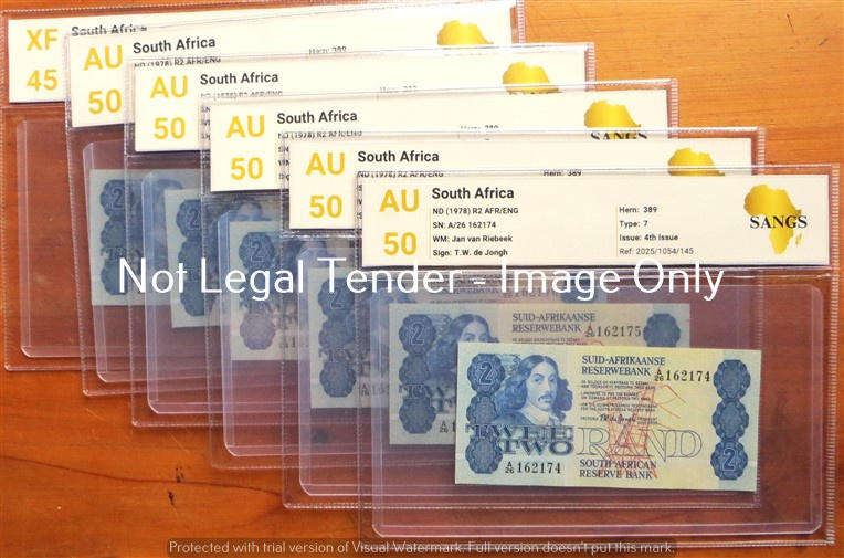 6 x Consecutive Number TW De Jongh R2 Graded Notes - See Pics