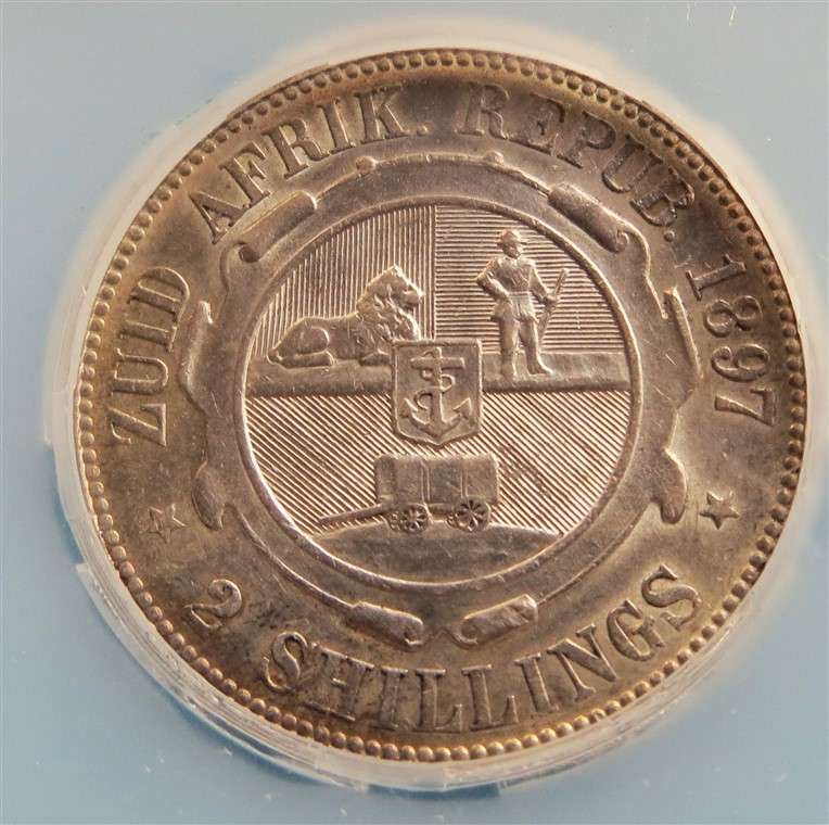 ZAR 1897 2 Shillings Florin Silver SANGS XF45