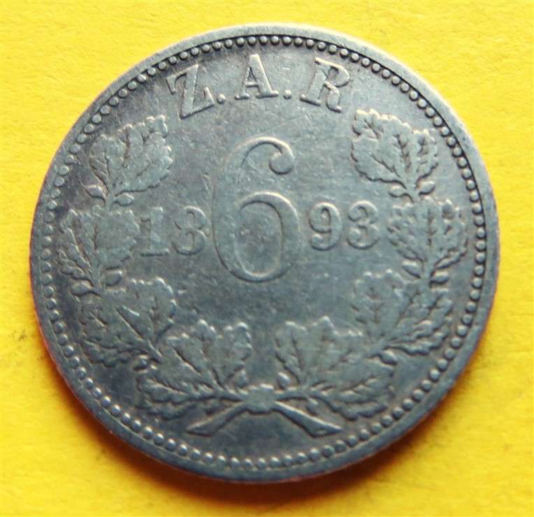 1893 ZAR 0.925 Silver 6d Six Pence Coin