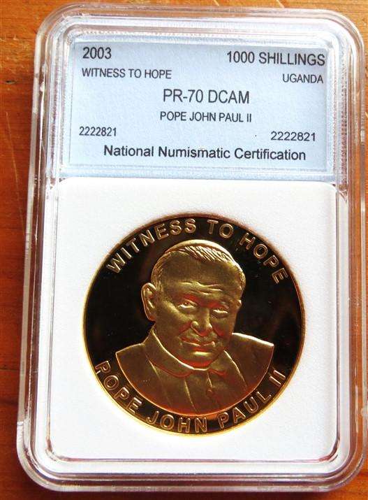 2003 Uganda - Pope John Paul II PR70DCAM 1000 Shillings Gold Plated