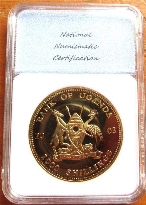 2003 Uganda - Pope John Paul II PR70DCAM 1000 Shillings Gold Plated