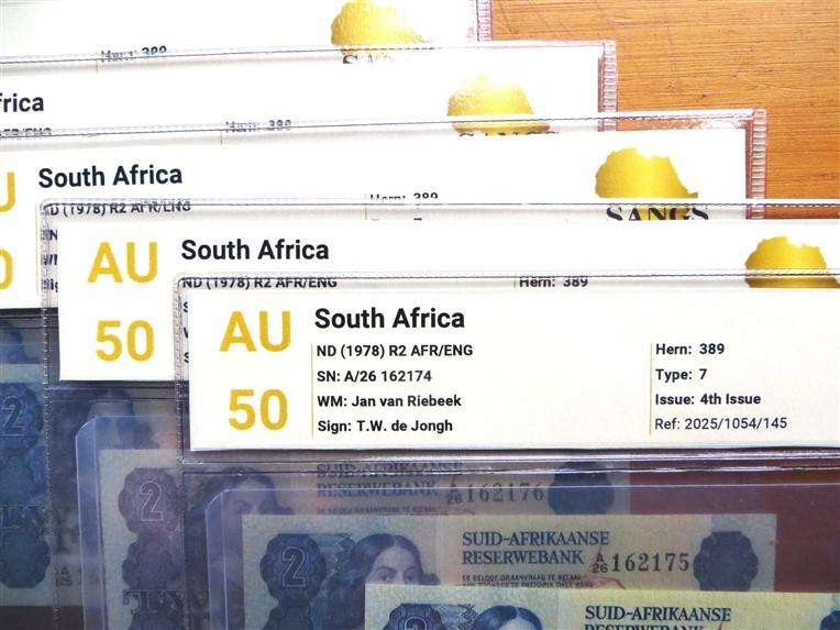 6 x Consecutive Number TW De Jongh R2 Graded Notes - See Pics