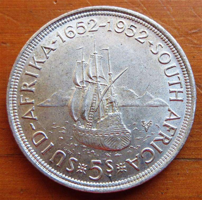 5 x 1952 SA 5 Shillings Crown Silver Coins - Bid per Coin