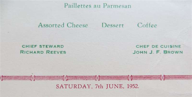 1952 Union Castle Line Menu - Autographed - Warwick Castle