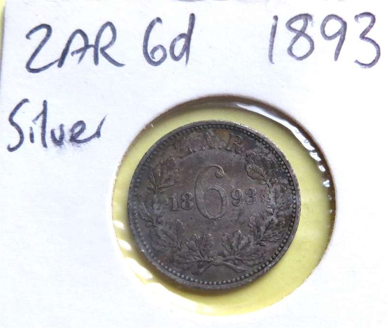 ZAR 1893 6d Sixpence SILVER 0.925