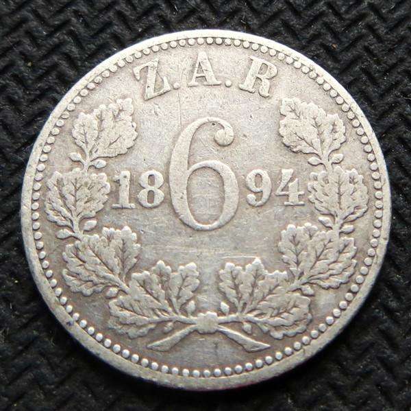 1894 ZAR 6d Sixpence - 0.925 Silver