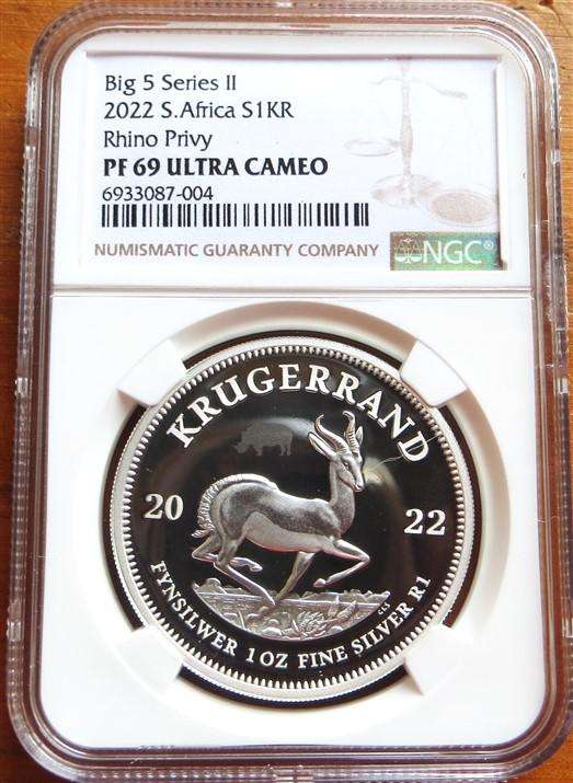 Big Five II - 2022 Silver Krugerrand Rhino Privy PF69UC NGC