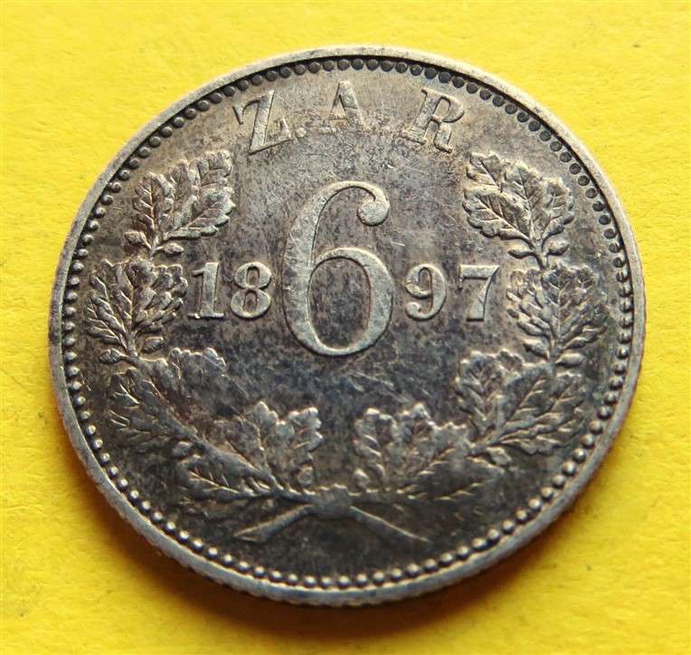 1897 ZAR 0.925 Silver 6d Six Pence Coin