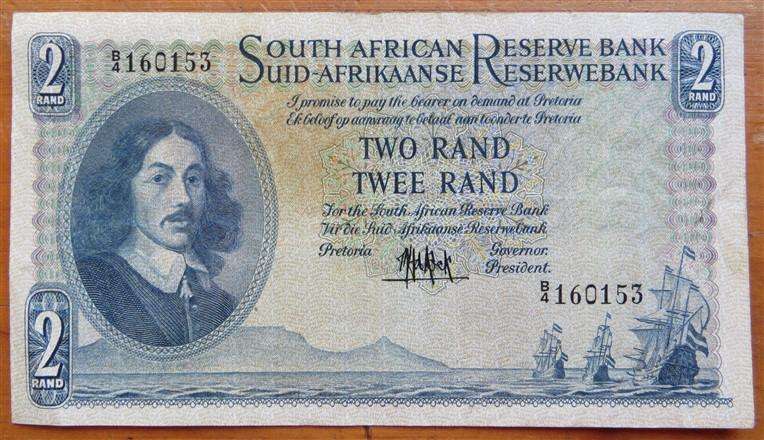 MH De Kock Two Rand Note B4 #160153