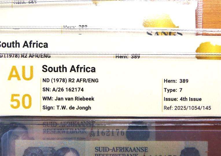 6 x Consecutive Number TW De Jongh R2 Graded Notes - See Pics