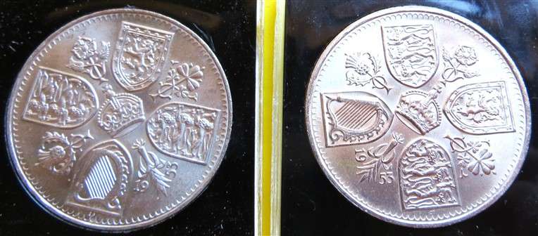 2 x 1953 GB 5 Shillings Crown in Capsule Both for 1 Bid