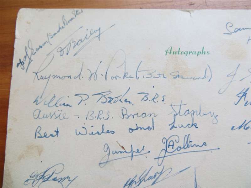 1952 Union Castle Line Menu - Autographed - Warwick Castle