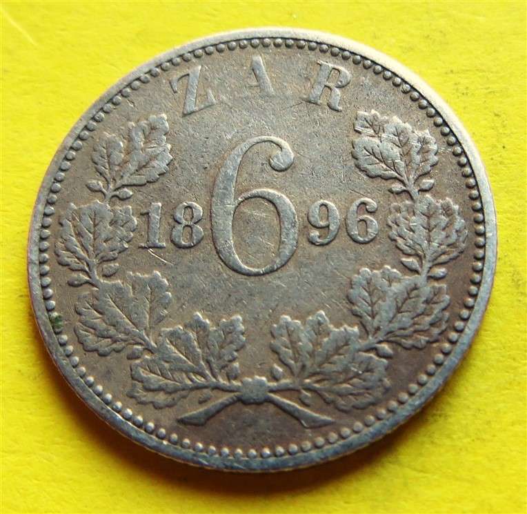 1896 ZAR 0.925 Silver 6d Six Pence Coin