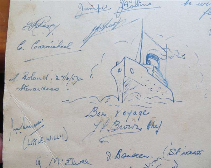 1952 Union Castle Line Menu - Autographed - Warwick Castle