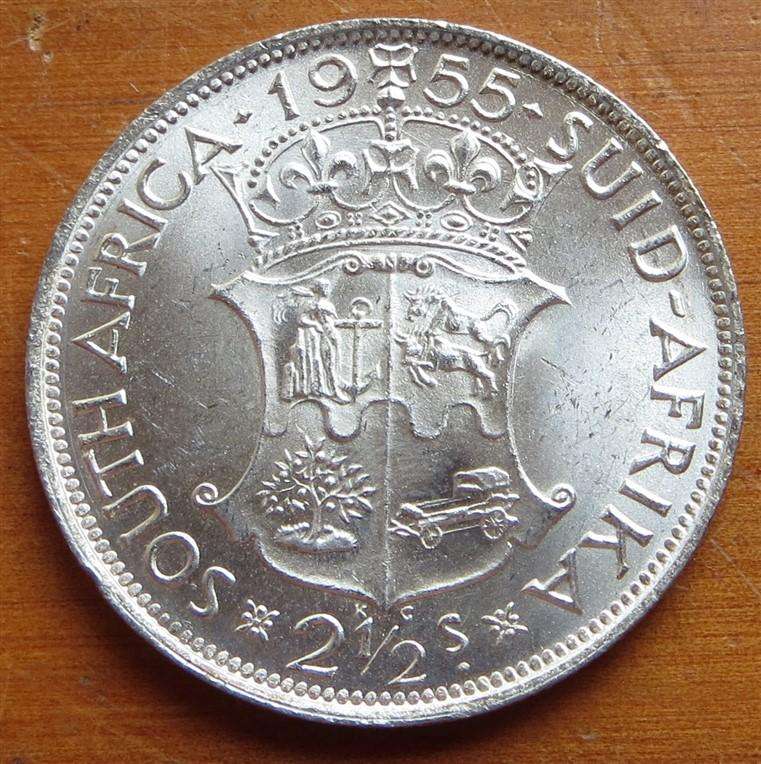 1955 SA Union 2/6 Shillings Halfcrown Silver - Condition