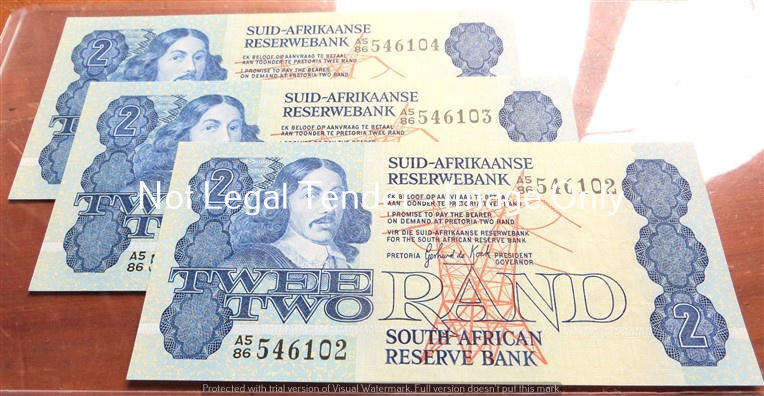 3 x Consecutive Number GPC De Kock R2 A586 Notes - Bid per Note