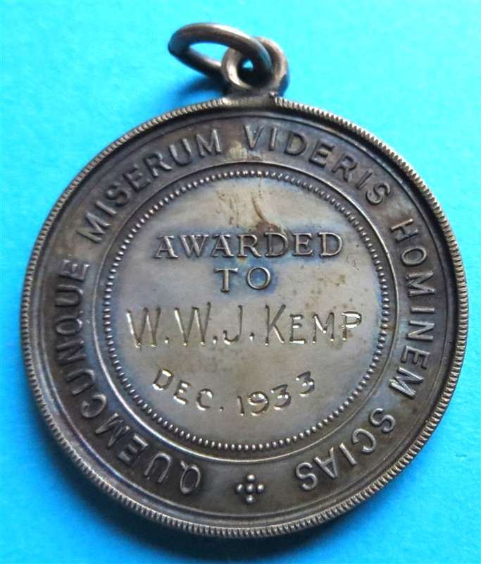 Royal Lifesaving Society 1933 Medal to WWJ Kemp