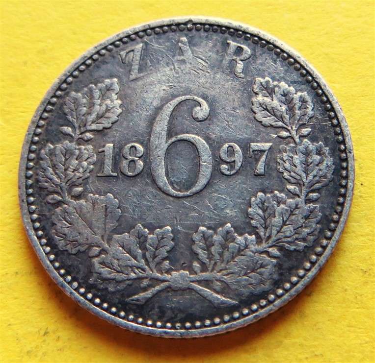 1897 ZAR 0.925 Silver 6d Six Pence Coin