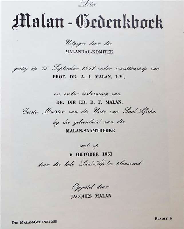 Malan Gedenkboek - 1951 - Jacques Malan