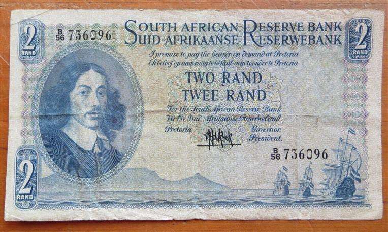 MH De Kock Two Rand Note B56 #736096