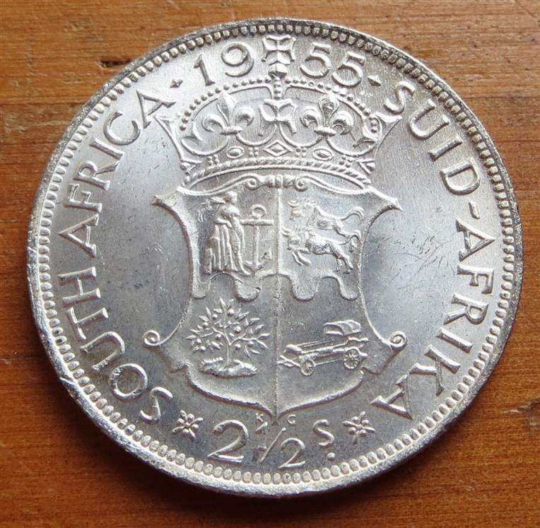 1955 SA Union 2/6 Shillings Halfcrown Silver - Condition