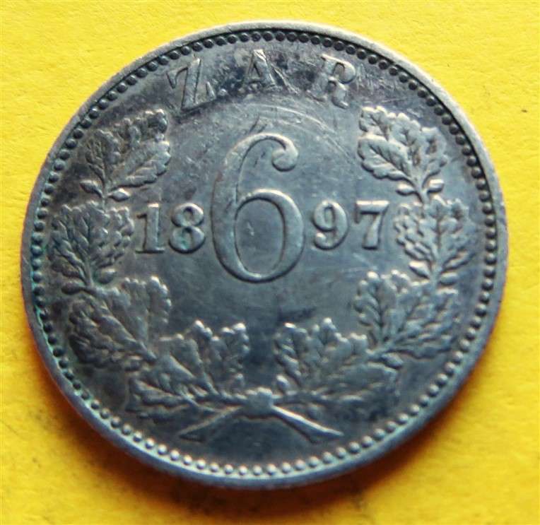 1897 ZAR 0.925 Silver 6d Six Pence Coin