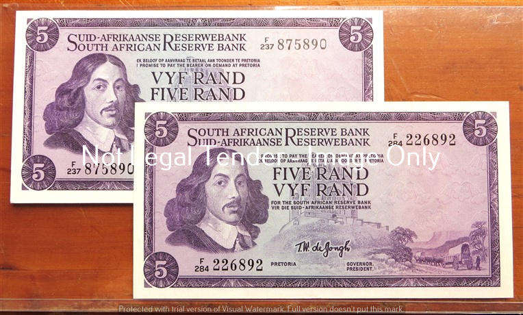2 x T.W De Jongh R5 Notes F prefix - bid per note
