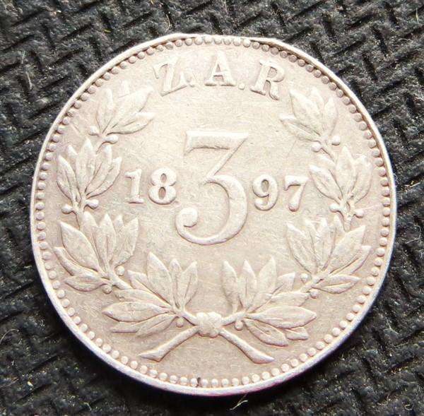 1897 ZAR 3d Three pence - 0.925 Silver