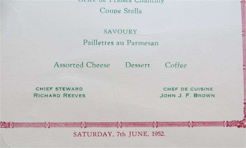 1952 Union Castle Line Menu - Warwick Castle