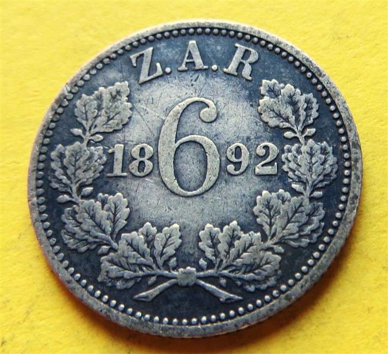 1892 ZAR 0.925 Silver 6d Six Pence Coin