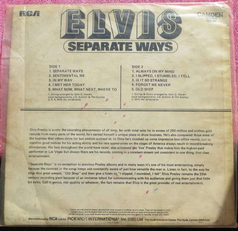 Elvis - Seperate Ways - Vinyl LP - VG