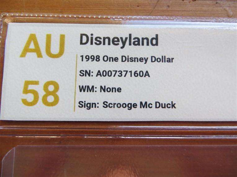 1998 Disney 1 Dollar - SANGS Graded AU58 - Mickey Mouse