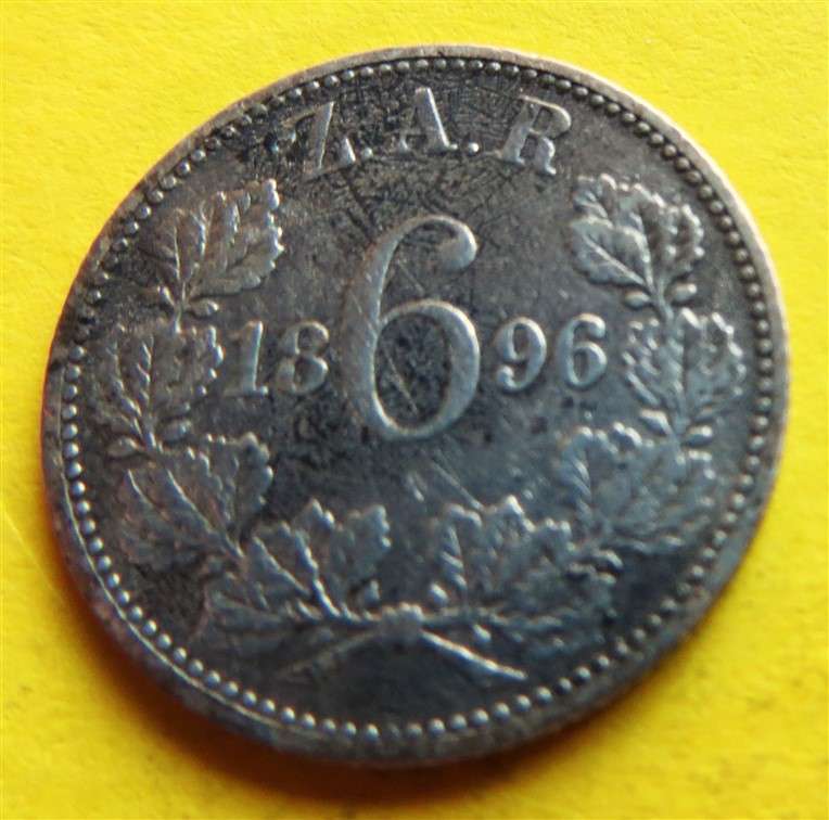 1896 ZAR 0.925 Silver 6d Six Pence Coin