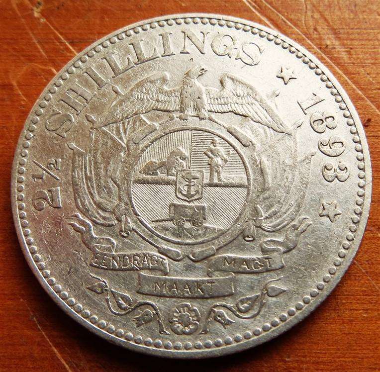 1893 ZAR 2/6 Shillings Half Crown 0.925 Silver Scarce - Details - Cleaned???