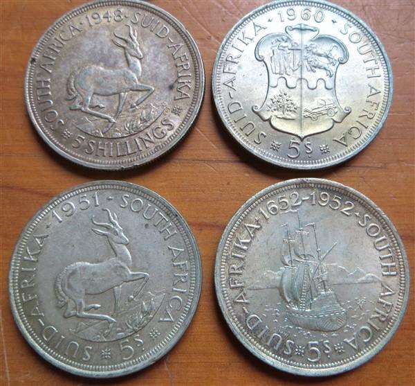 1948 + 51 + 52 + 1960 SA Union 5 Shillings Silver Crowns - Bid per Crown