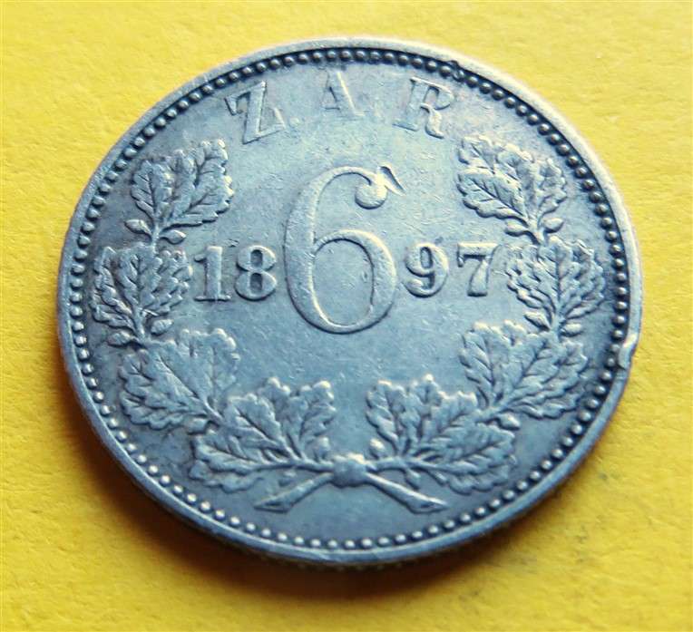 1897 ZAR 0.925 Silver 6d Six Pence Coin