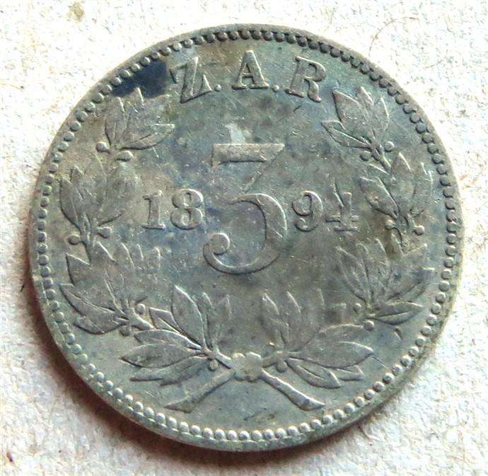 1894 ZAR 3d Threepence - Silver 92.5%