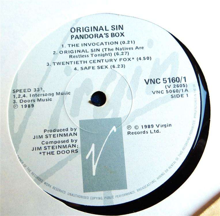 Pandora's Box Original Sin - Jim Steinman - Vintage Double Vinyl LP - VG