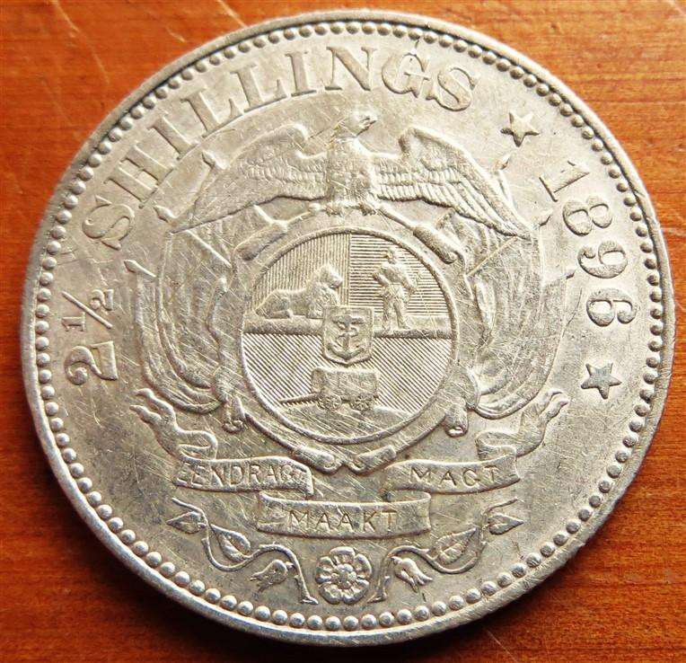 1896 ZAR 2/6 Shillings Half Crown 0.925 Silver Scarce - Details