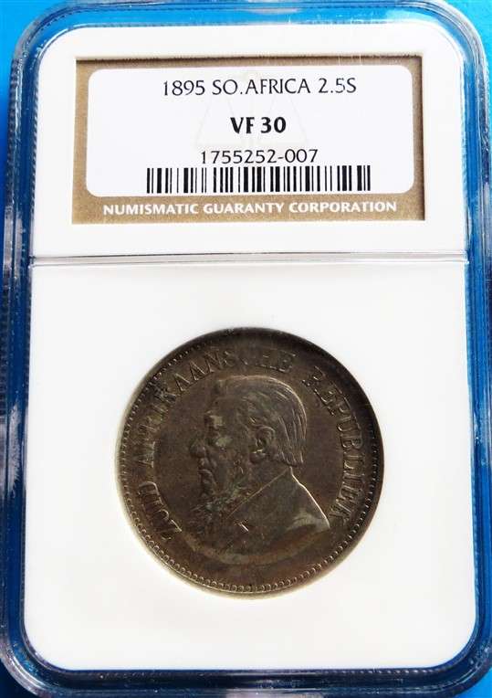 ZAR 1895 2 1/2 Shillings Halfcrown Silver NGC VF30