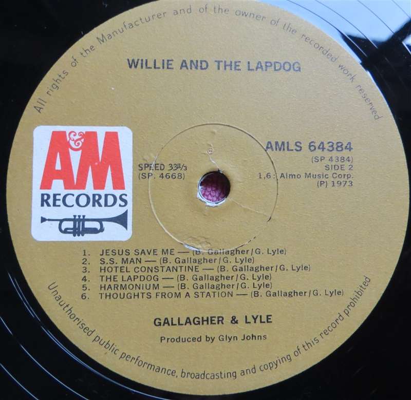 Gallagher & Lyle - Willie & the Lapdog - Vintage Vinyl LP