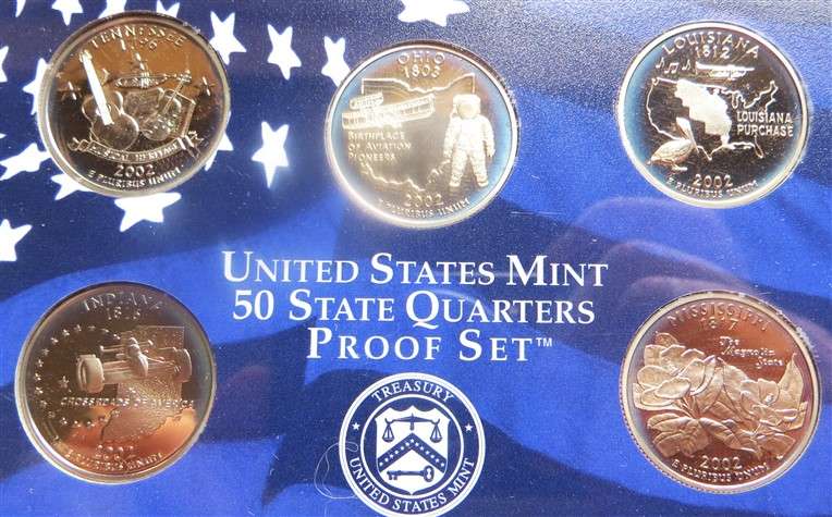 2002 US Proof Coin Set & includes 5 x New proof Quarters Set