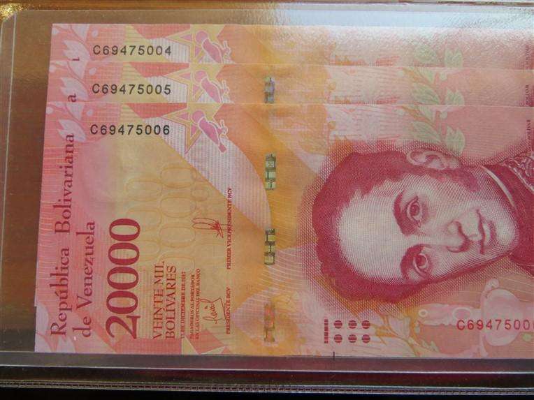 3 x Venezuela MS63 SANGS Graded Consecutive No. 20 000 Bolivares